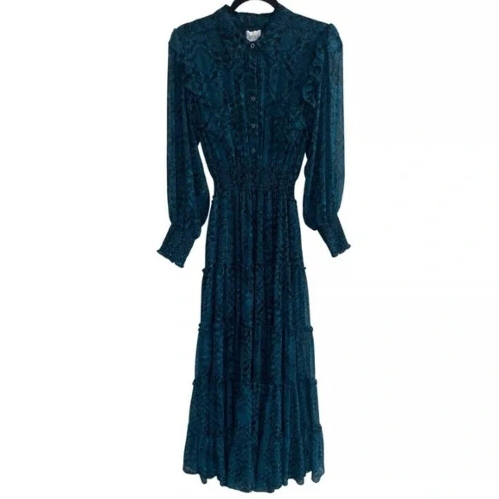 MISA Los Angeles S Aydeniz Maxi Dress Teal Snake Boho Festival Tiered Cottage